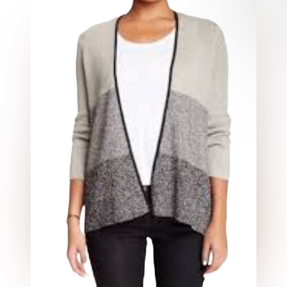 Eileen Fisher Women’s Sz SP/PP Wool Linen Open Cardigan Sweater Colorblock Gray